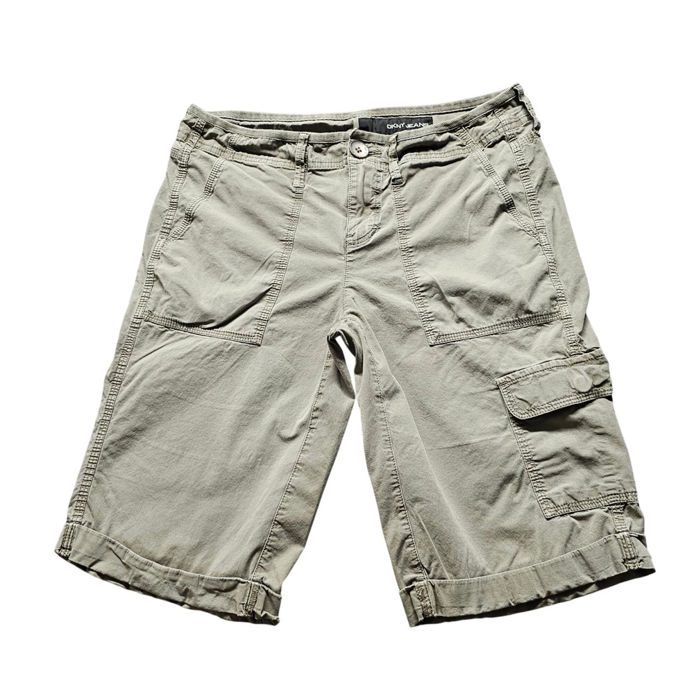 DKNY Jeans Cargo Shorts Womens 31 Olive Green Utility Gorpcore Hiking Casual